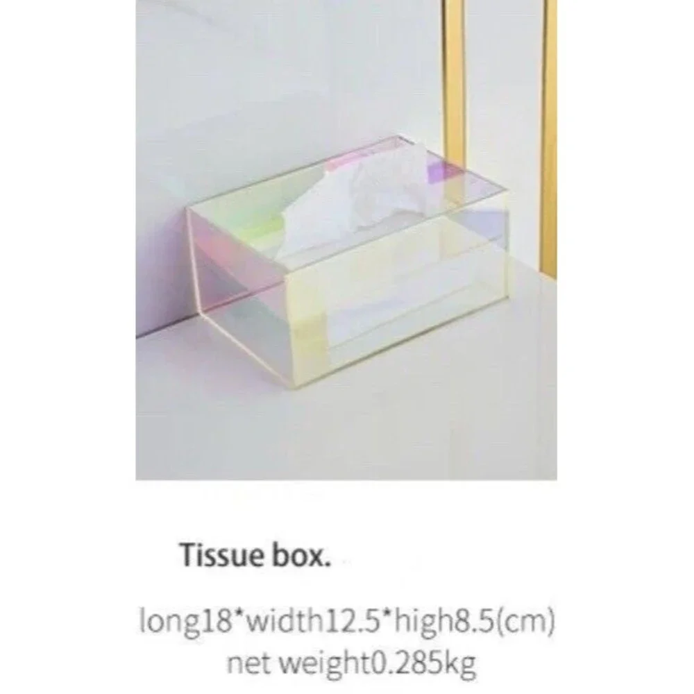 Acrylic Tissue Box Holder Clear Dispenser Rectangle Iridescent Designer NEW